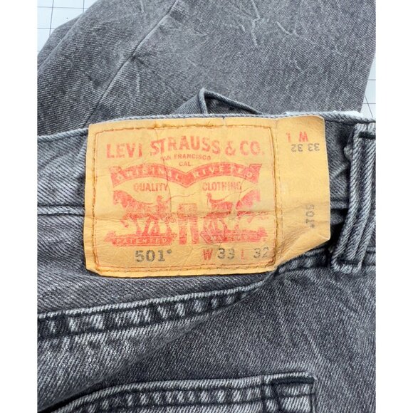 Levi's 501 Button Fly Jeans Black Denim  Acid Wash 33x32 (34x31 measured) Men's - Picture 8 of 15